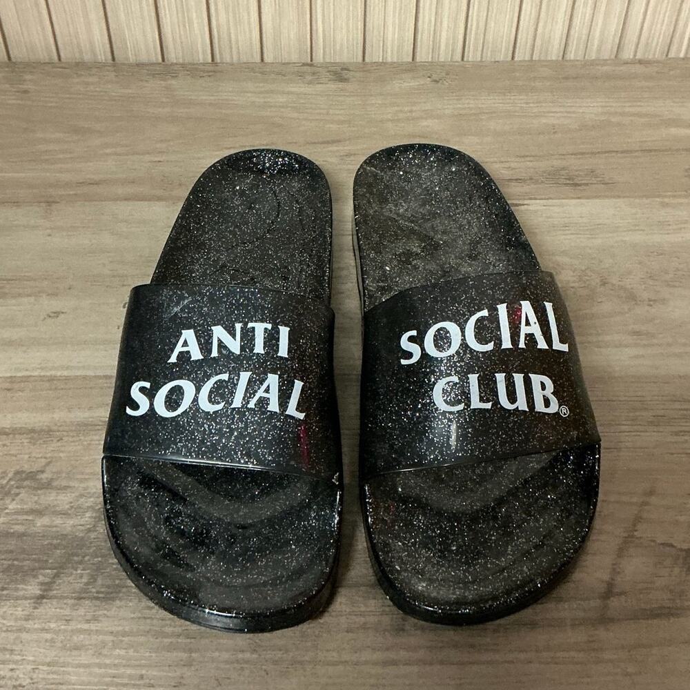 Anti Social Social Club âEverything Glitterâ Black Slides Womenâs Size 8